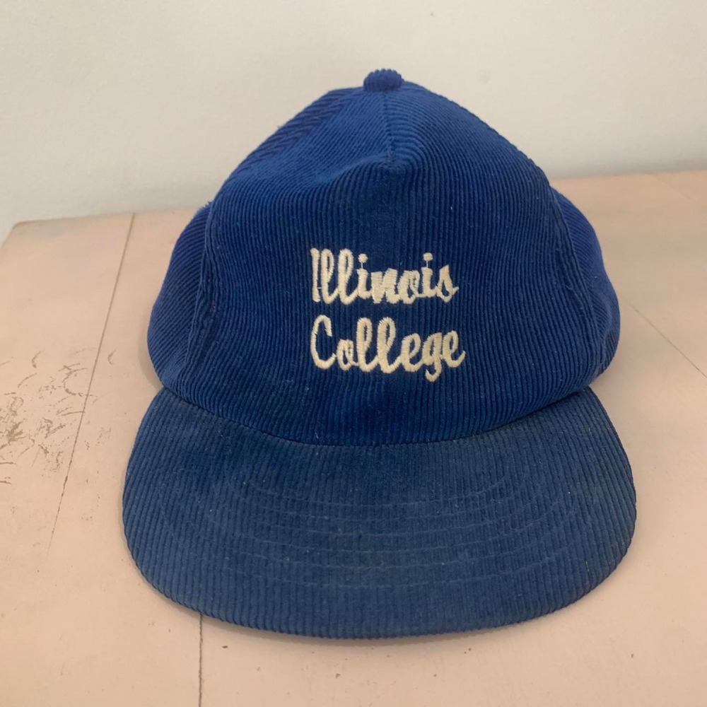 Vintage 1950s Illinois College Corduroy Snapback Hat Blue